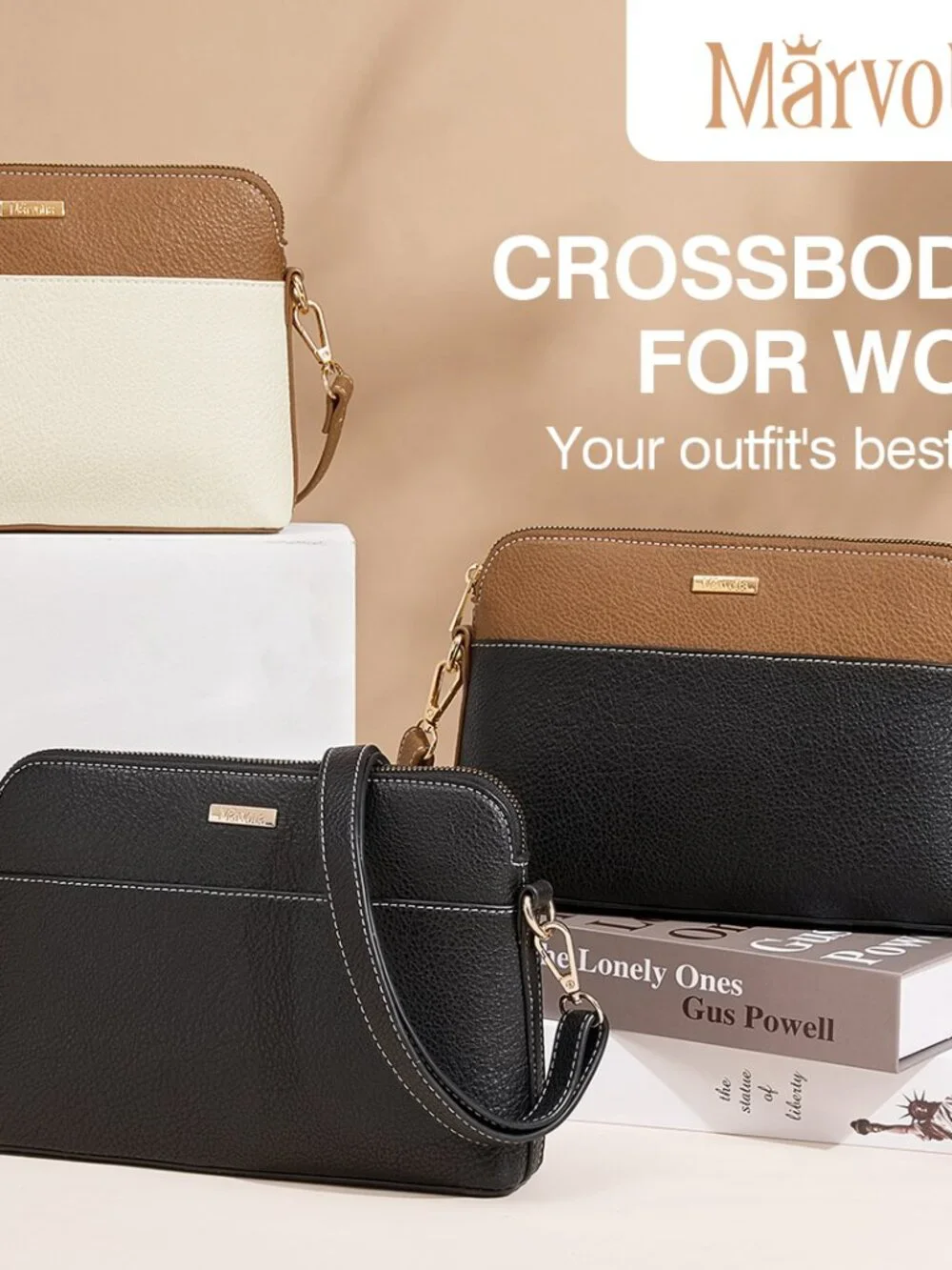 Vegan Leather Crossbody Bag with Card Slots Adjustable Strap Lightweight Travel